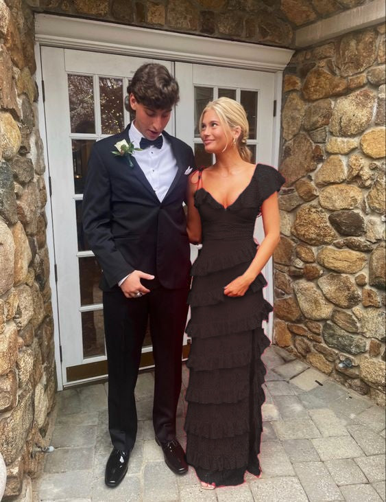 long red prom dresses, sexy lace evening dress with slit      fg833