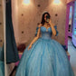 Sparkly Blue Quinceanera Dress Off Shoulder A Line Birthday Party Princess Ball Gown   fg7942