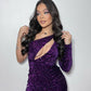 Purple Sequin One Sleeve Homecoming Dress,Purple Party Dress       fg5757