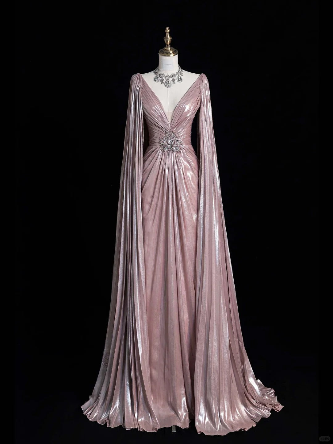 Luxury A-line Evening Prom Dress Long Sleeve V-neck Shiny Custom Made Party Gowns   fg7452