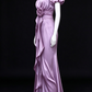 Dusty Purple Satin V-Neck Puff Sleeve 3D Flower Waist Long Evening Dress fg9015