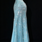 Turquoise Strapless Beaded Mermaid Evening Dress fg9122