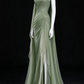 Sage Green One Shoulder Beaded Satin Tulle Evening Gown fg9075