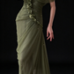 Sage Green Off-the-Shoulder 3D Floral Beaded Tulle Formal Evening Gown fg9052