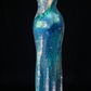 Turquoise One Shoulder Sequin Mermaid Evening Dress fg9124