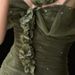 Sage Green Off-the-Shoulder 3D Floral Beaded Tulle Formal Evening Gown fg9052