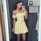 Yellow Simple Short Evening Dress Cocktail Dresses Short Party Dress    fg7826