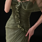 Sage Green Off-the-Shoulder 3D Floral Beaded Tulle Formal Evening Gown fg9052