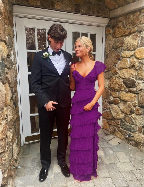 long red prom dresses, sexy lace evening dress with slit      fg833
