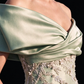 Mint Green Off-the-Shoulder Lace Applique Satin Ball Gown fg9053