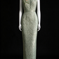 Sage Green High-Neck Cap Sleeve Lace Sheath Formal Evening Gown fg9060