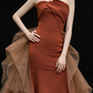 Rust Strapless Mermaid Evening Gown With Tulle Bow Train fg9118