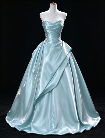 qua Strapless Ruched Satin A Line Evening Gown fg9078