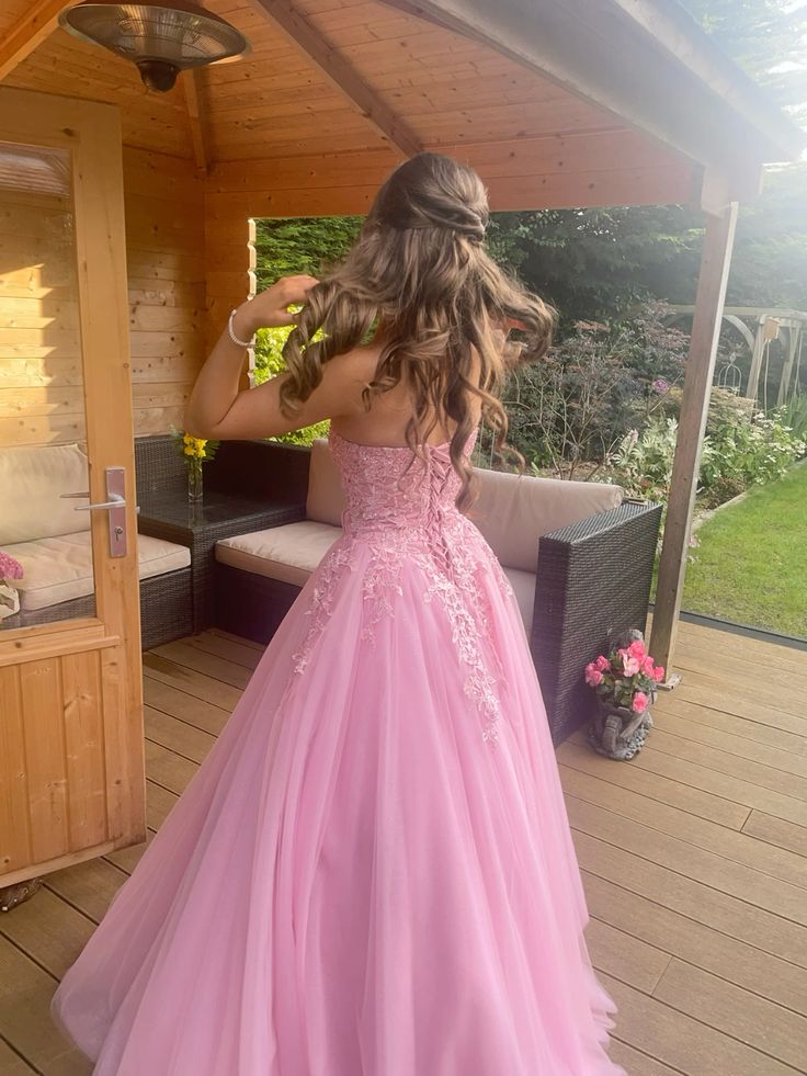 A Line Strapless Evening Gowns, Pink Long Prom Dress    fg7462