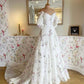 Women's Floral Print Wedding Dresses, Off-the-Shoulder Bridal Gowns, Beach Sweep Train Bridal Gown      fg8066