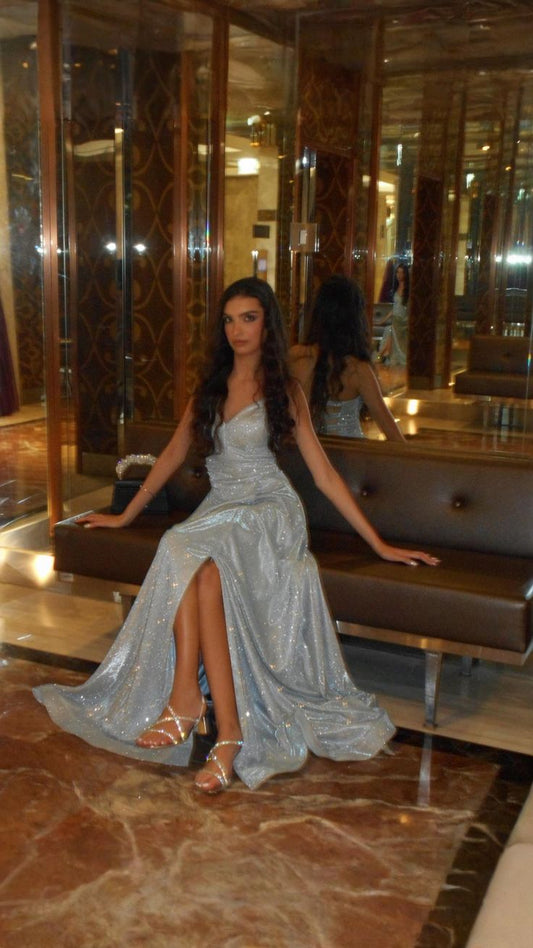 Light blue Long sexy party prom dress    fg5794