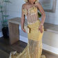 Gold Mermaid Prom Dress Evening Formal Party Birthday Engagement Gowns   fg7444