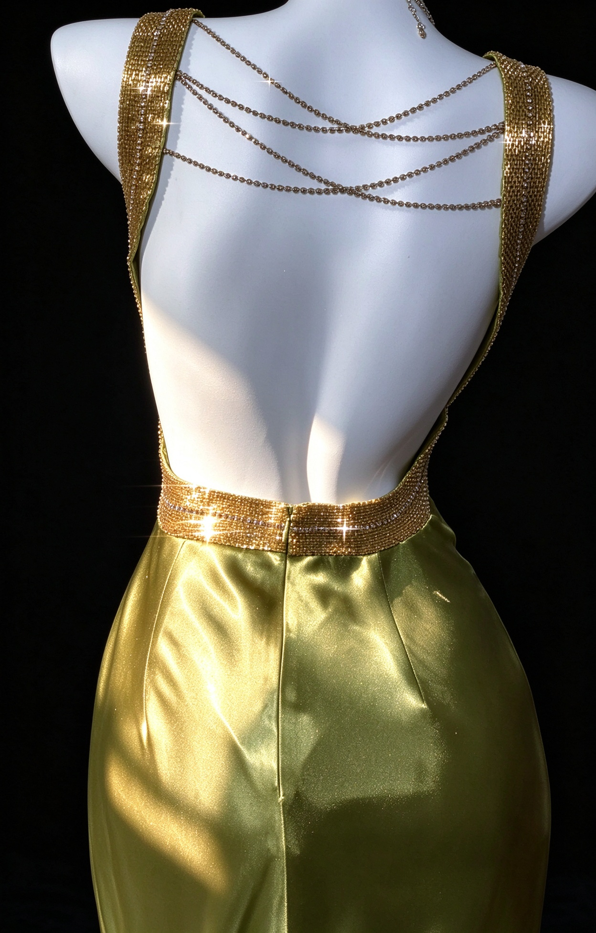Olive Green V Neck Beaded Strap Backless Satin Mermaid Evening Dress fg9126