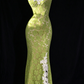 Sage Green Spaghetti Strap Lace Mermaid Evening Dress With Slit fg9127
