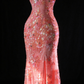 Coral Strapless Sequin Mermaid Evening Dress With Slit fg9128