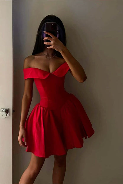 Off the Shoulder Red Homecoming Dresses Little Party Dress      fg5632