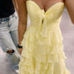 A Line Yellow Chiffon Party Dress Long Evening Dress Vintage Prom Dress    fg8164