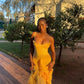 Romantic Ruffle Ruched High Low Maxi Dress Charming Evening Party Dress  fg7758