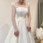 A Line White Lace Long Sleeves Princess Wedding Dress    fg8137