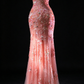 Coral Strapless Sequin Mermaid Evening Dress With Slit fg9128