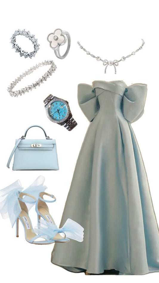 Sky Blue Long Satin Prom Dress With Big Bow In Back   fg7997