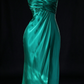 Emerald Strapless Satin Midi Evening Dress With Twist Front fg9131