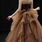 Rust Strapless Mermaid Evening Gown With Tulle Bow Train fg9118