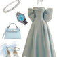 Sky Blue Long Satin Prom Dress With Big Bow In Back   fg7997