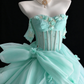 Mint Green Off-the-Shoulder Bow Lace Applique Tulle Ball Gown fg9058