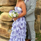 A-Line Strapless Empire-Waist Layered Print Sleeveless Prom Dress fg8302