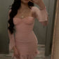 Pink Long Sleeves Shinny Homecoming Dress Short Party Dress    fg7708