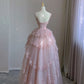 Pink tulle lace long prom dress, pink evening dress      fg3281