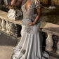 Silver Mermaid Beaded Prom Party Dress Long Formal Evening Dress    fg7518