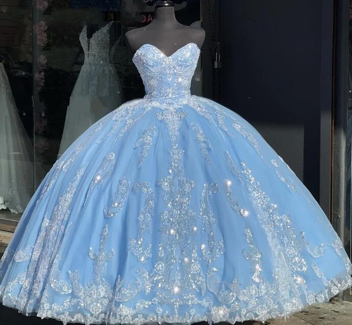 Princess Sweetheart Ball Gown Blue Quinceanera Dresses     fg6640