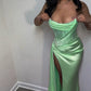 Stapless Prom Dresses Thigh-High Slits Pleats Beading Birthday Outfits Evening Dress  fg7531