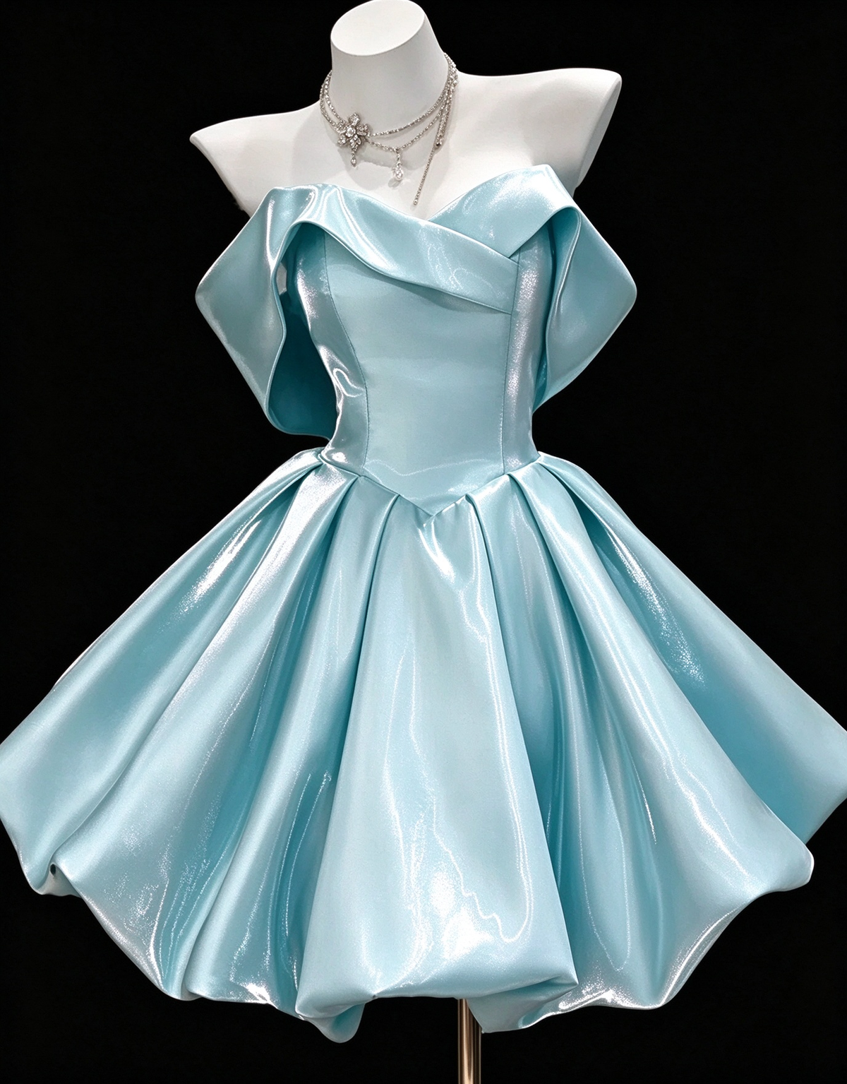 Off-the-Shoulder Structured Satin Mini Ball Gown fg9064
