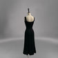 Robe mi-longue noire sans manches, décolleté en cœur, pour invitée de mariage, fg7812