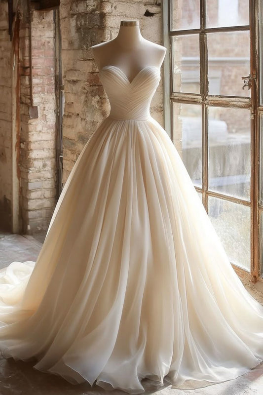 A Line Strapless Unique Long Wedding Dress Evening Party Dresses    fg7736