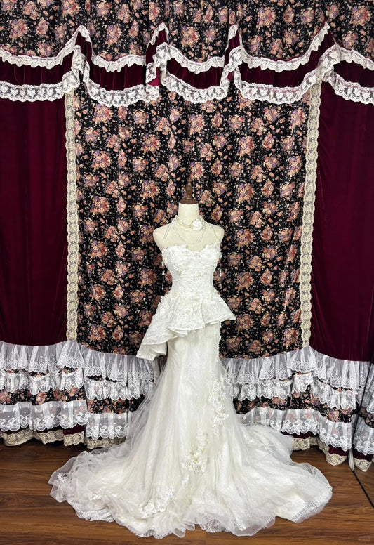 Mermaid Lace Tulle Pearls Long Princess Wedding Dress    fg8173