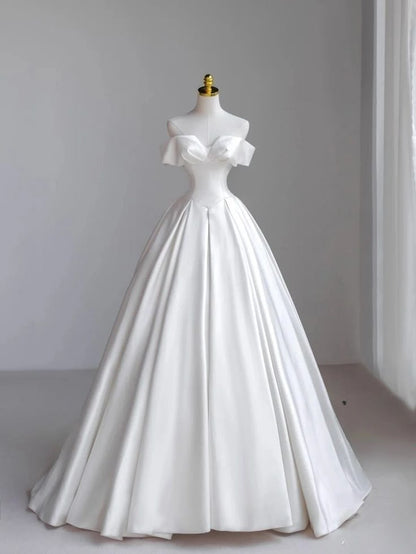 A Line Off Shoulder White Long Bridal Gown Wedding Dress    fg7829