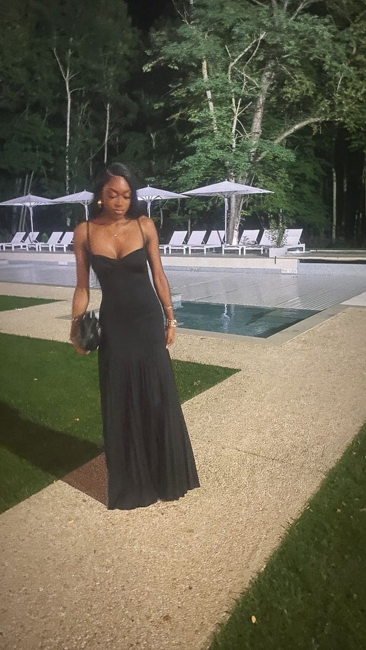 Black Spaghetti Straps Long Prom Dress Evening Party Dresses  fg7725