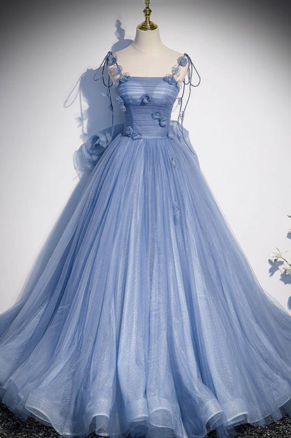 Tüll Langes A-Linien-Ballkleid Spaghettiträger Partykleid mit Schleife fg6481