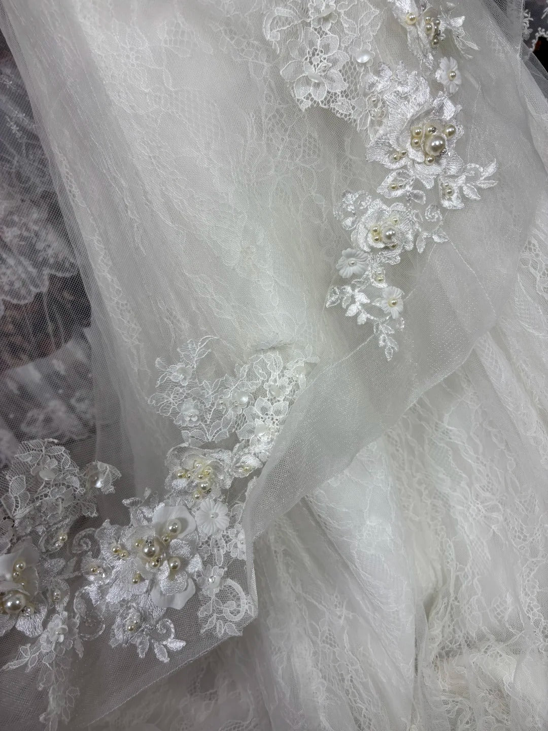 Mermaid Lace Tulle Pearls Long Princess Wedding Dress    fg8173