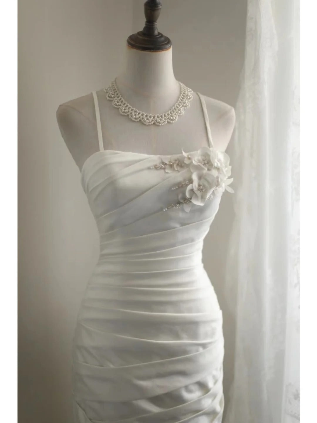 Mermaid White Party Dress Long Evening Dress Princess Wedding Dress    fg8108
