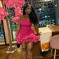 strapless cocktail dresses for girls short prom dresses,ruffle bottom african mini dress,birthday party dress,hot pink little dress  fg8190